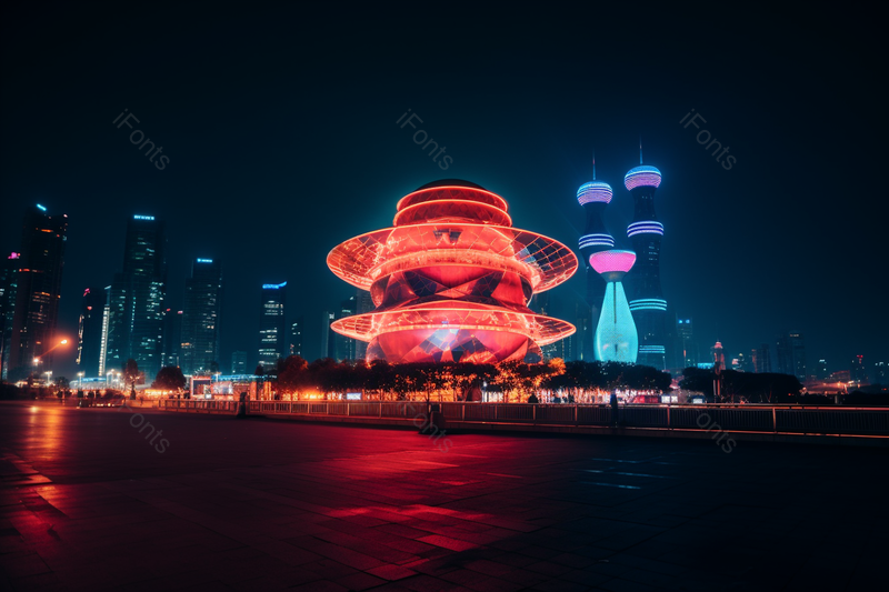 红色摄影图夜晚的山东青岛五四广场灯光,高清,摄影图,摄影图片,图片大全,摄影图免费下载